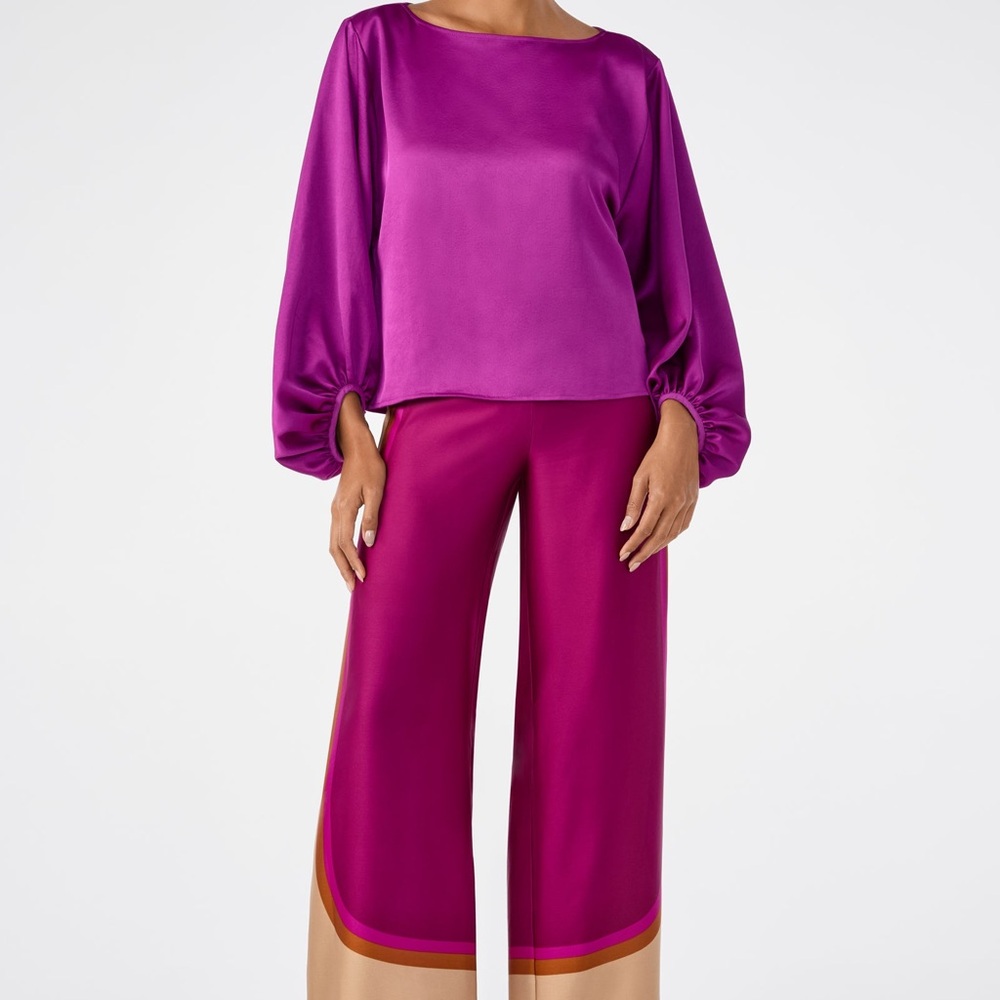 NWOT Trina Turk Magenta Satin Blouse - Picture 6 of 6